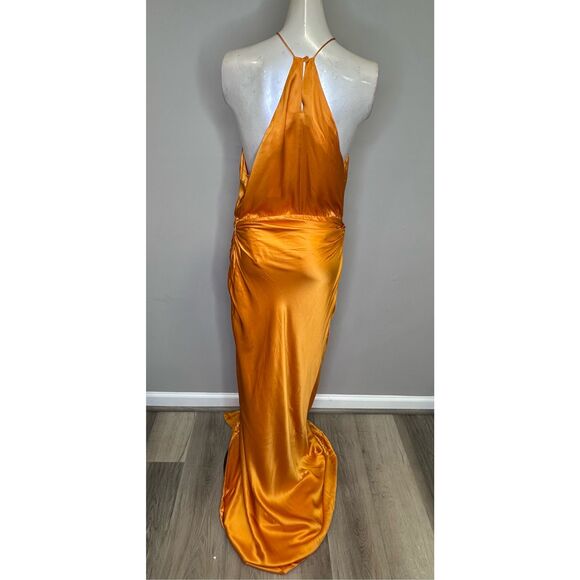 NWT THE SEI Women's Satin Silk Pleated Halter Gown In Mango Size 10 $1125 - Picture 7 of 11